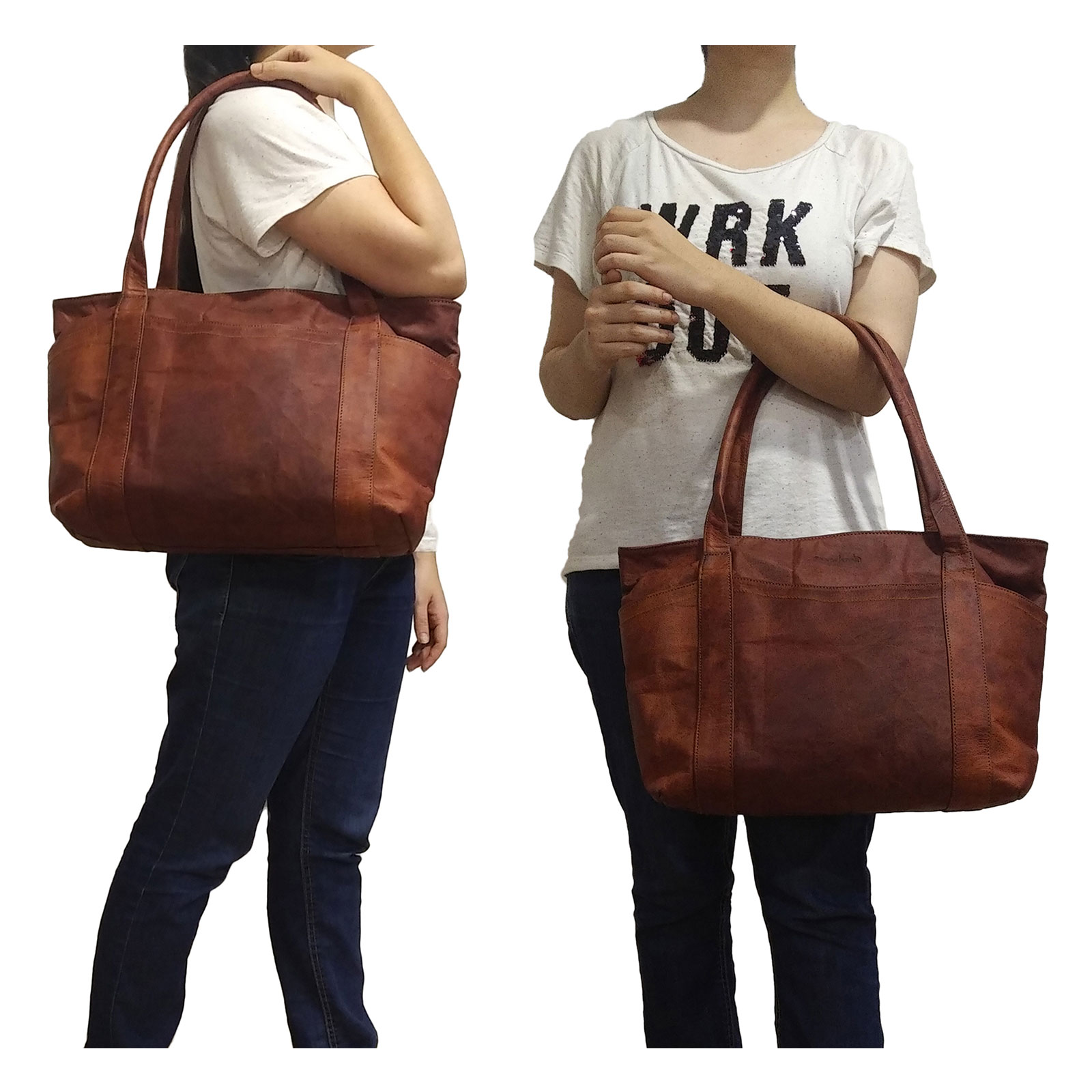 Womens Shoulder Handbag Genuine Leather Brown Ladies Tote  Purse 